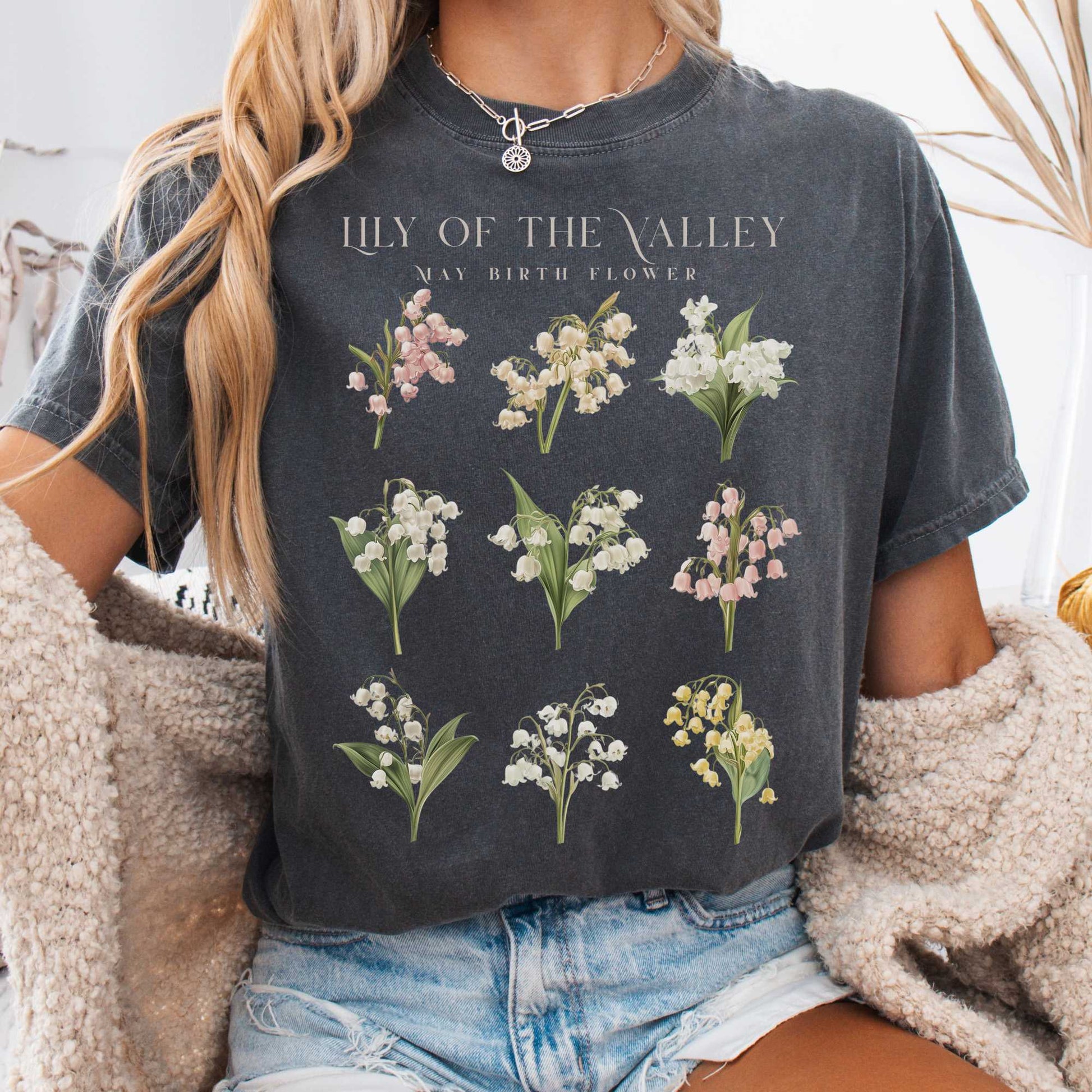 T-Shirt Pepper / S Lily of the Valley May Birth Month Flower Shirt The Mystic Eden
