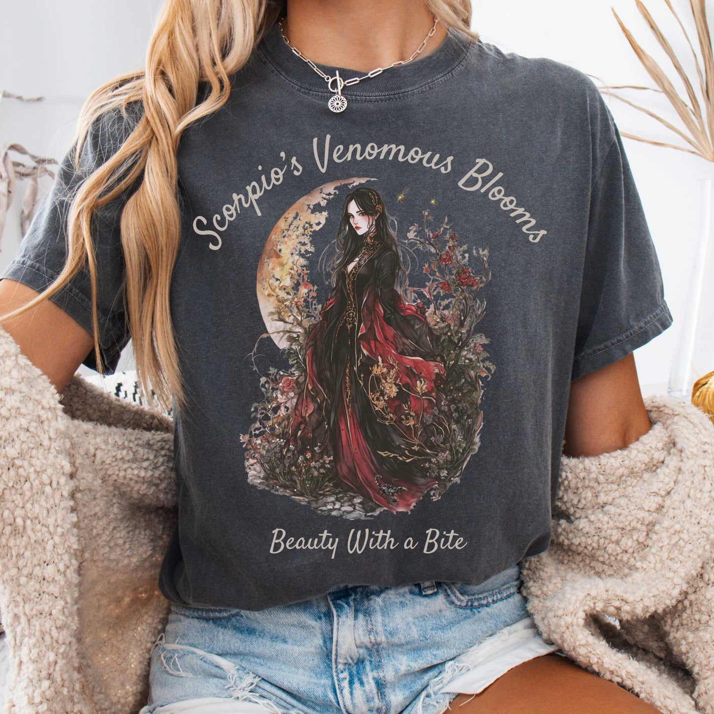 T-Shirt Pepper / S Scorpio's Venomous Blooms Zodiac Shirt The Mystic Eden