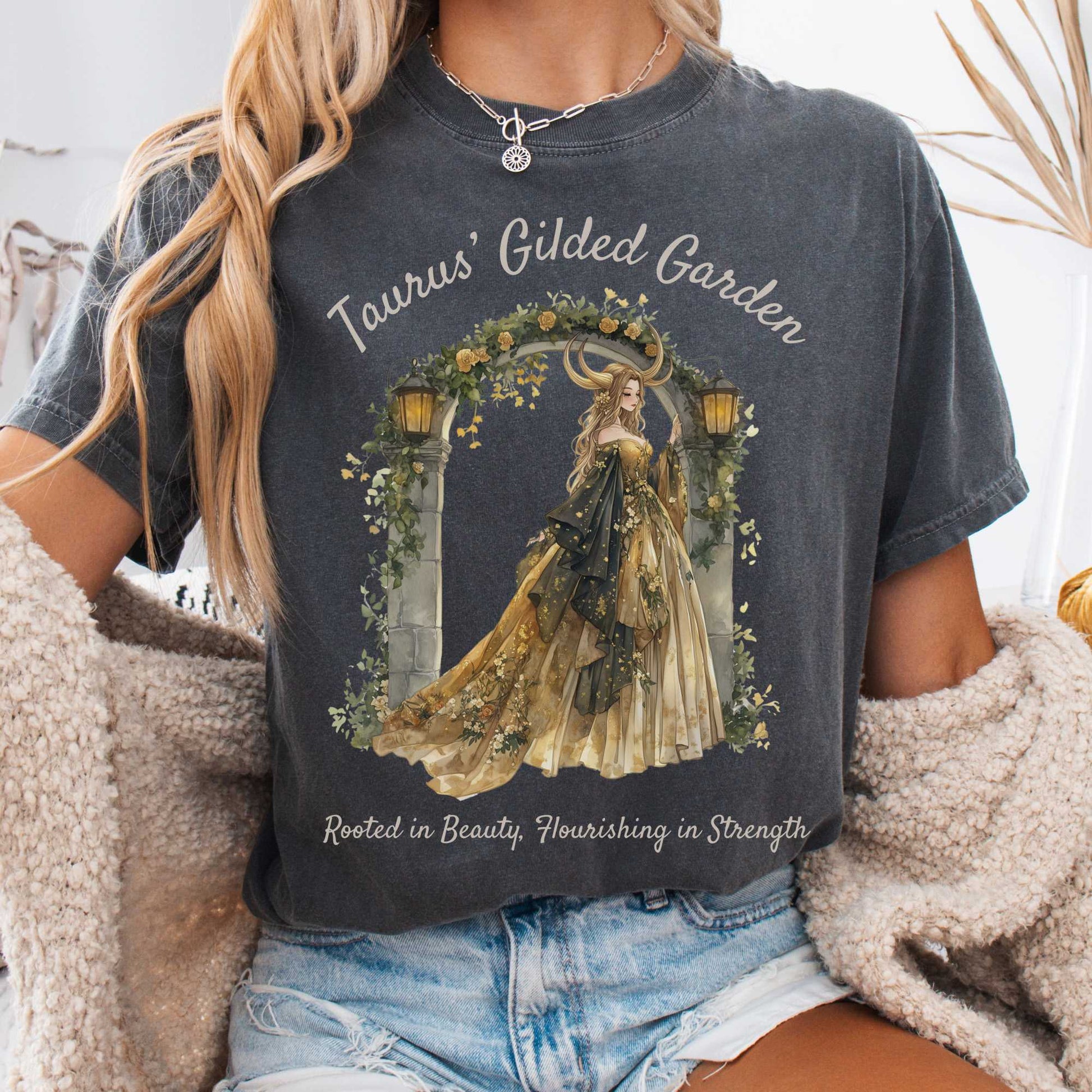 T-Shirt Pepper / S Taurus' Gilded Garden Zodiac Shirt The Mystic Eden
