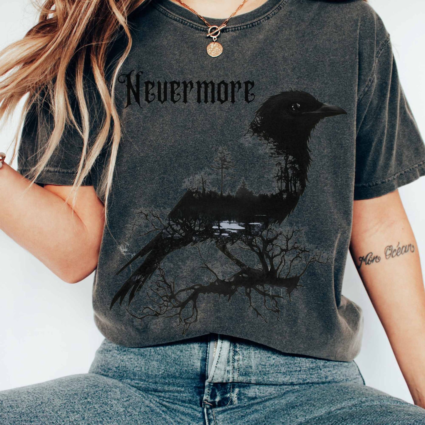 T-Shirt Pepper / S The Raven Nevermore Shirt Edgar Allan Poe The Mystic Eden