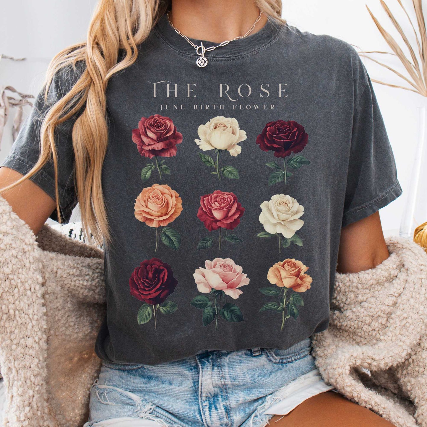 T-Shirt Pepper / S The Rose June Birth Month Flower Shirt The Mystic Eden