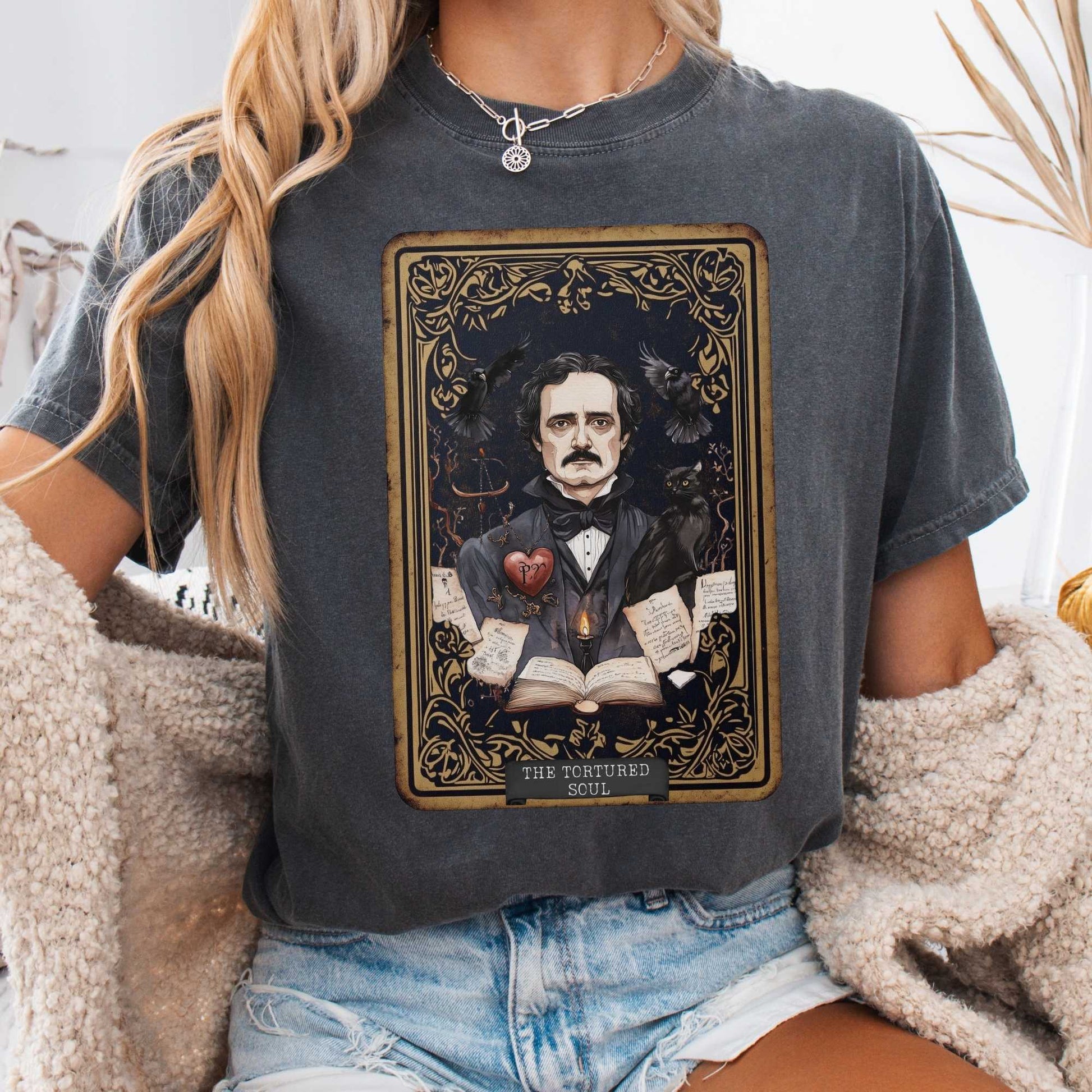T-Shirt Pepper / S The Tortured Soul Tarot Card Edgar Allan Poe Shirt The Mystic Eden