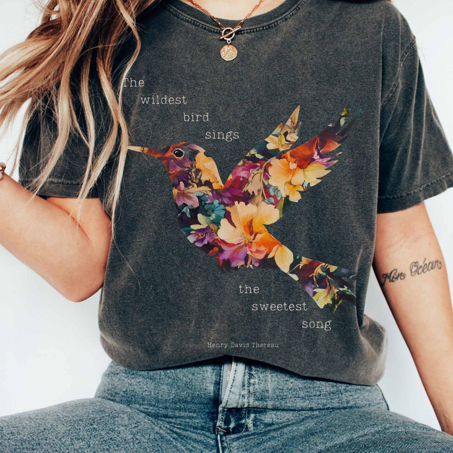 T-Shirt Pepper / S The wildest bird sings the sweetest song - Henry Thoreau Shirt The Mystic Eden