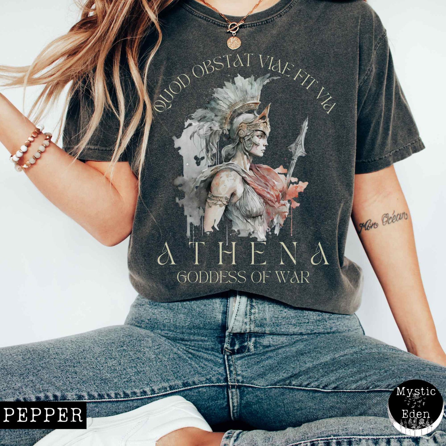 T-Shirt Pepper / S Vintage Athena Greek Mythology Shirt The Mystic Eden