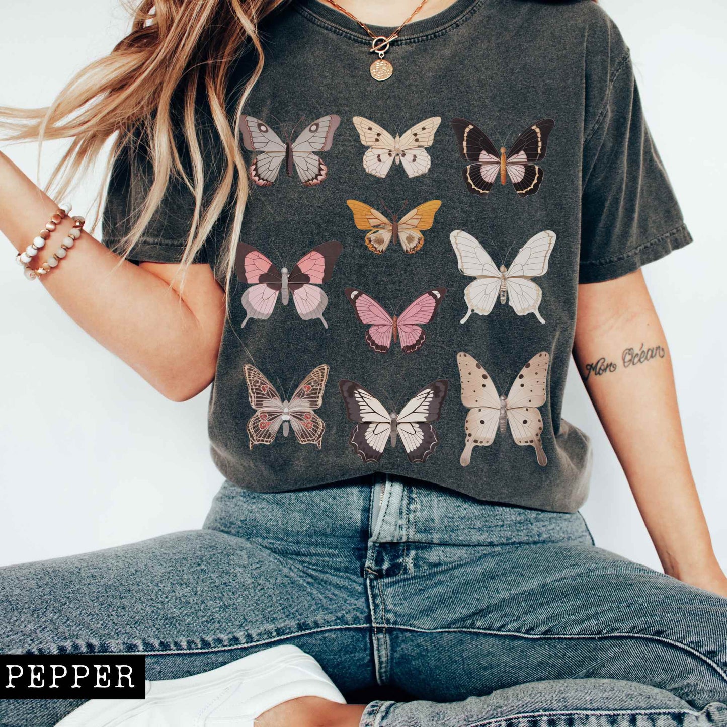 T-Shirt Pepper / S Vintage butterflies cottagecore shirt The Mystic Eden