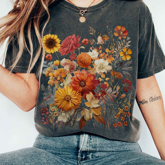 T-Shirt Pepper / S Vintage cottagecore fall aesthetic floral shirt The Mystic Eden