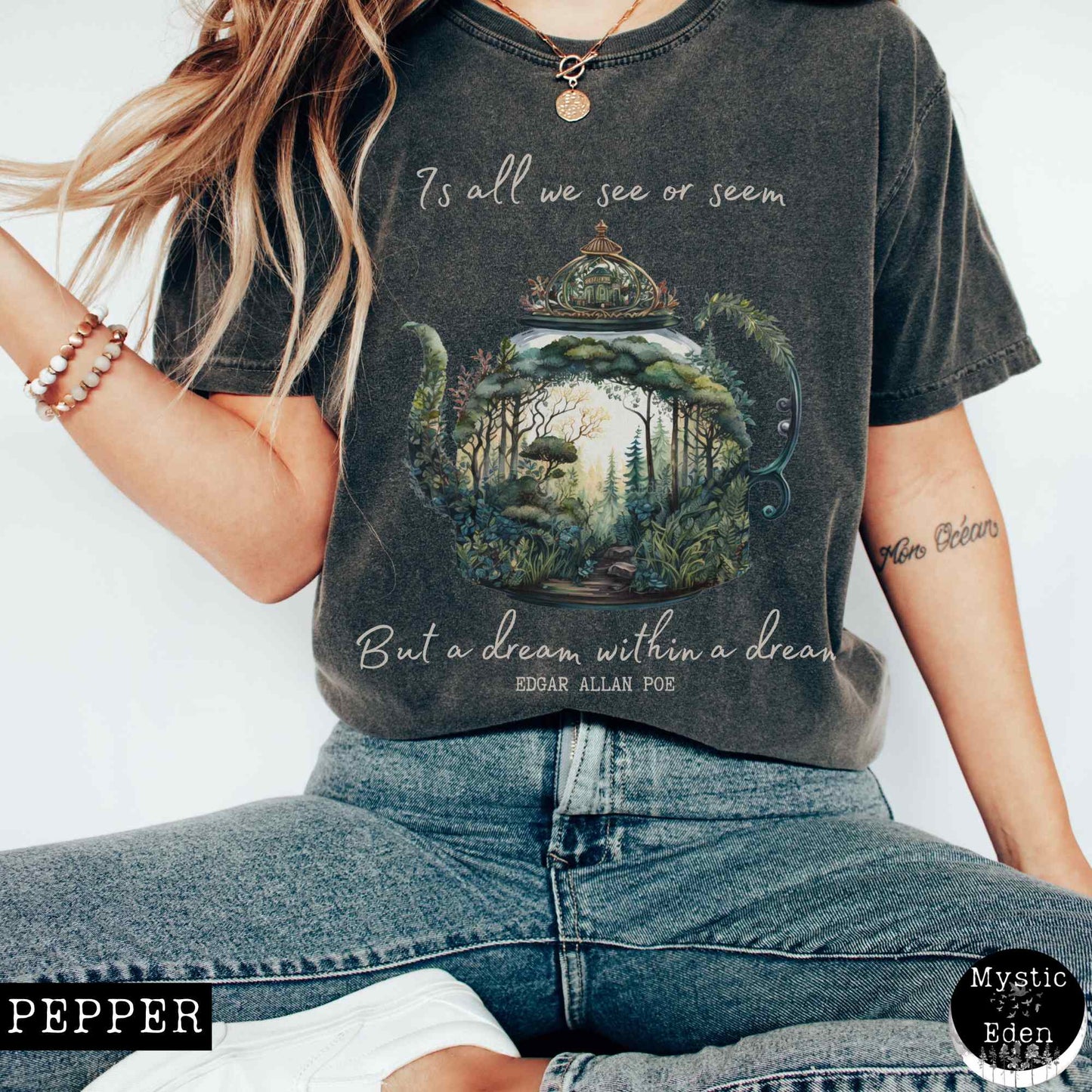 T-Shirt Pepper / S Vintage Edgar Allan Poe Shirt Dream Within A Dream The Mystic Eden