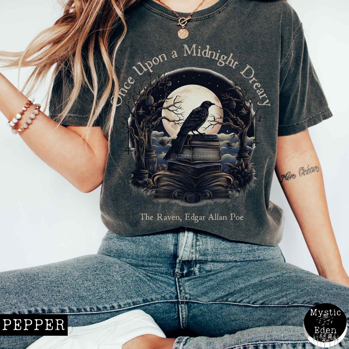 T-Shirt Pepper / S Vintage Edgar Allan Poe Shirt - Once upon a midnight dreary The Mystic Eden