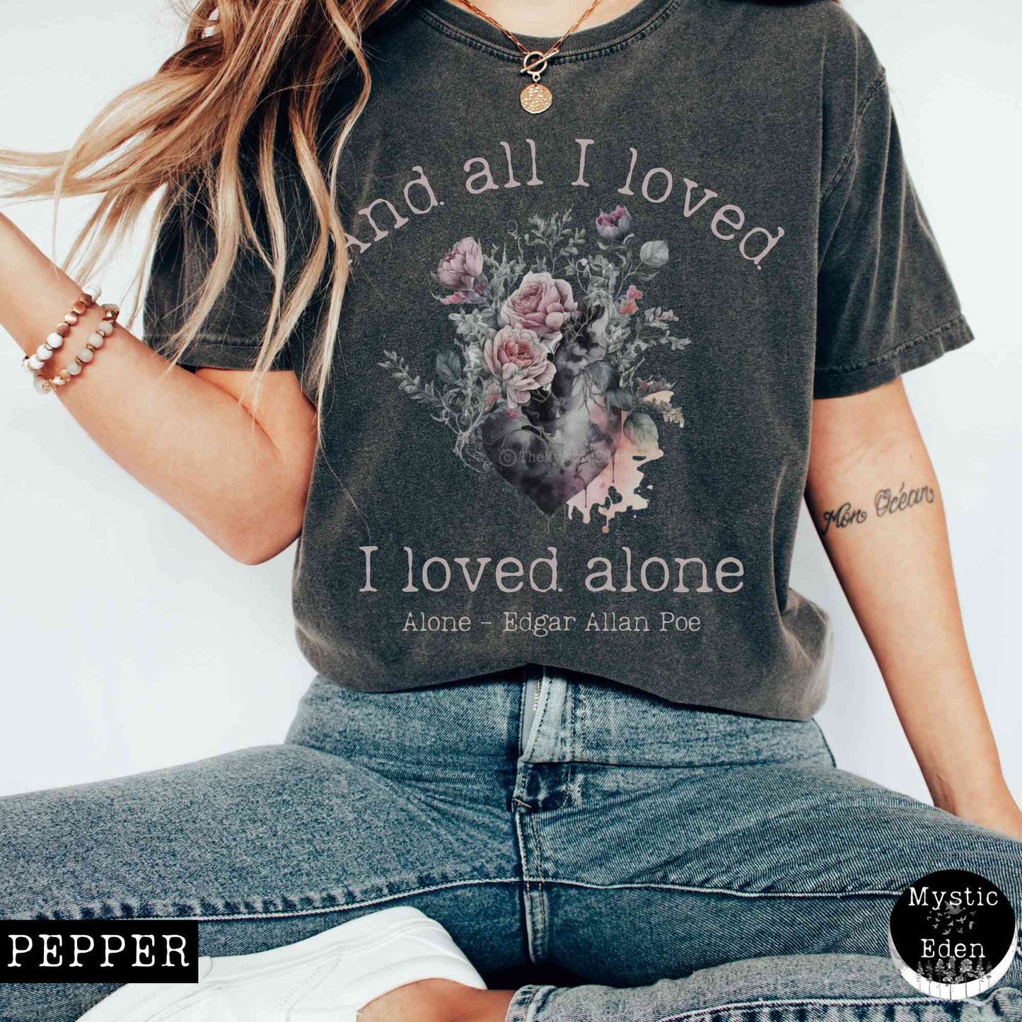 T-Shirt Pepper / S Vintage Edgar Allen Poe Shirt - All I Loved I Loved Alone shirt The Mystic Eden