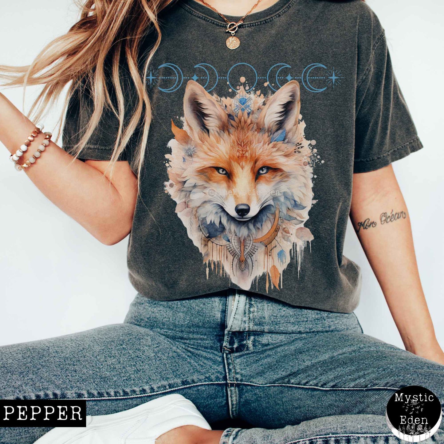 T-Shirt Pepper / S Vintage Mystical Fox Shirt The Mystic Eden