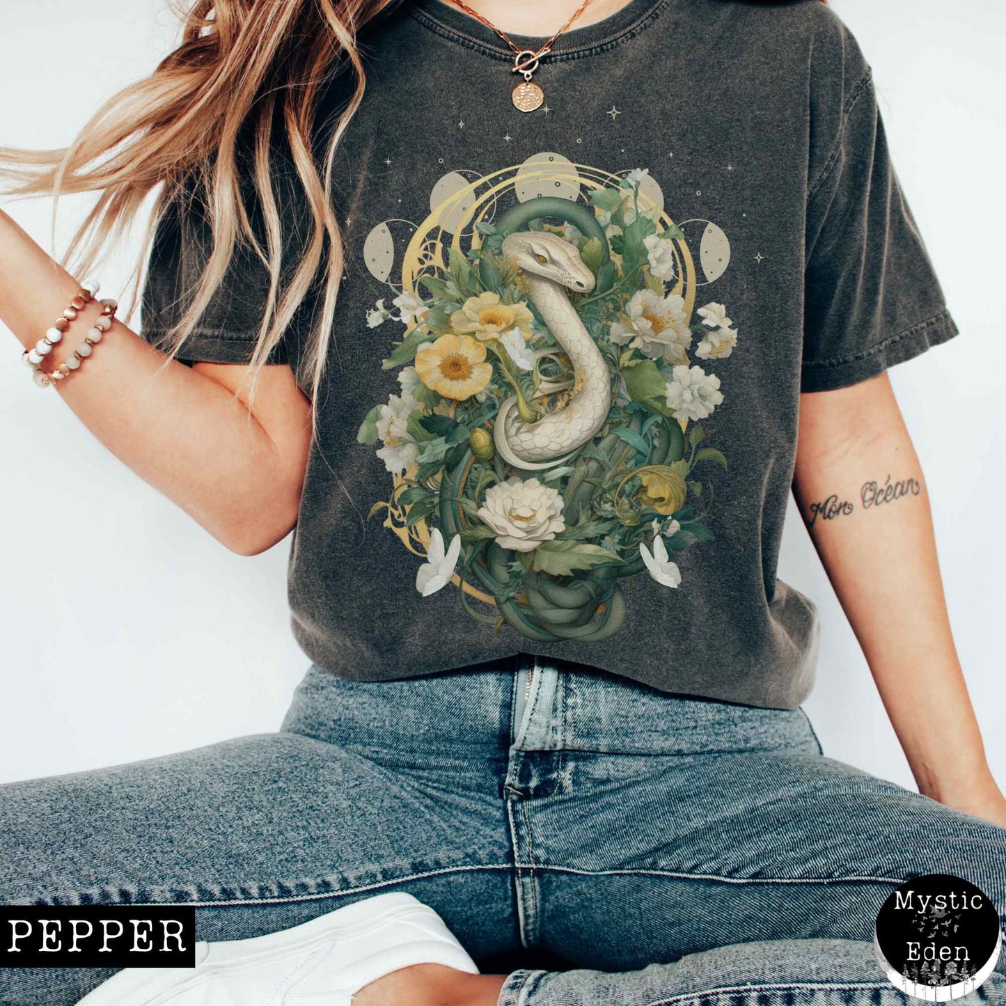 T-Shirt Pepper / S Vintage Whimsical Snake Shirt The Mystic Eden