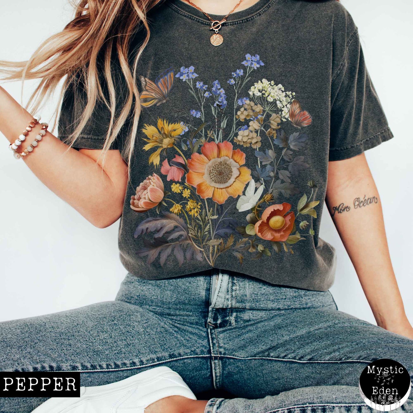 T-Shirt Pepper / S Vintage Wildflower Cottagecore Shirt The Mystic Eden