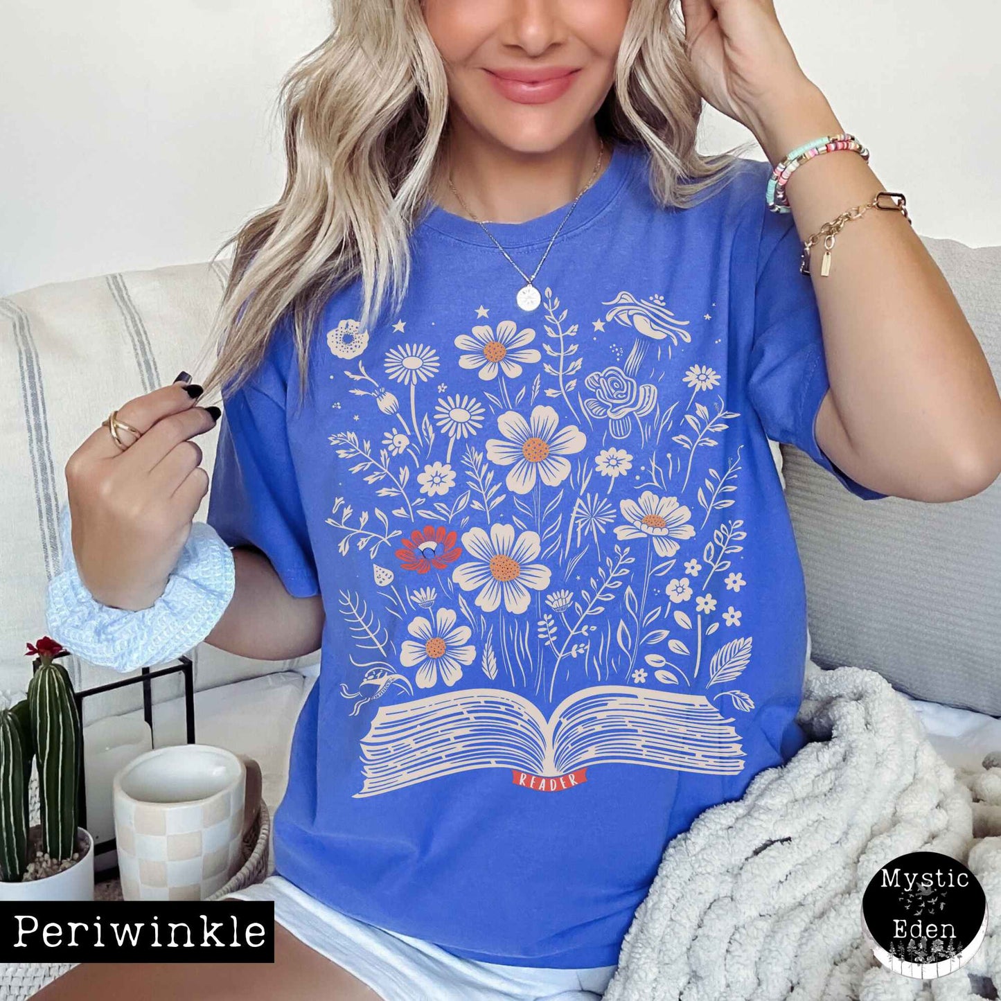 T-Shirt Periwinkle / S Floral Book Reader Tee The Mystic Eden