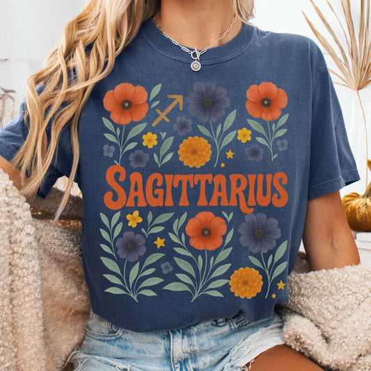 T-Shirt Sagittarius T-Shirt – Retro Floral Zodiac Tee The Mystic Eden