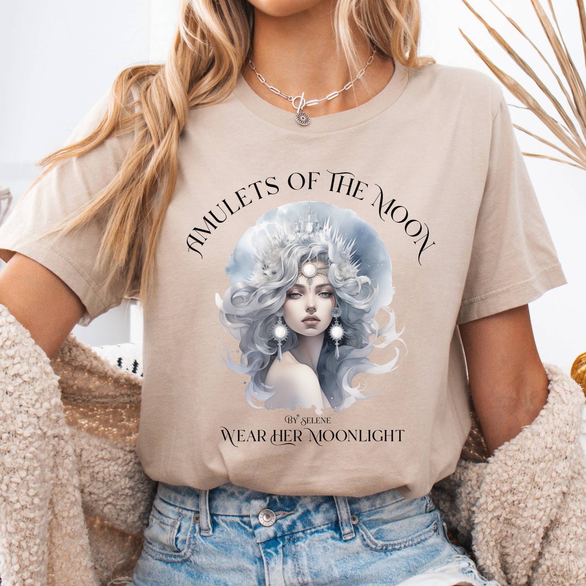 T-Shirt Tan / S Amulets of the Moon Bella + Canvas Tee – Celestial Goddess Tee The Mystic Eden