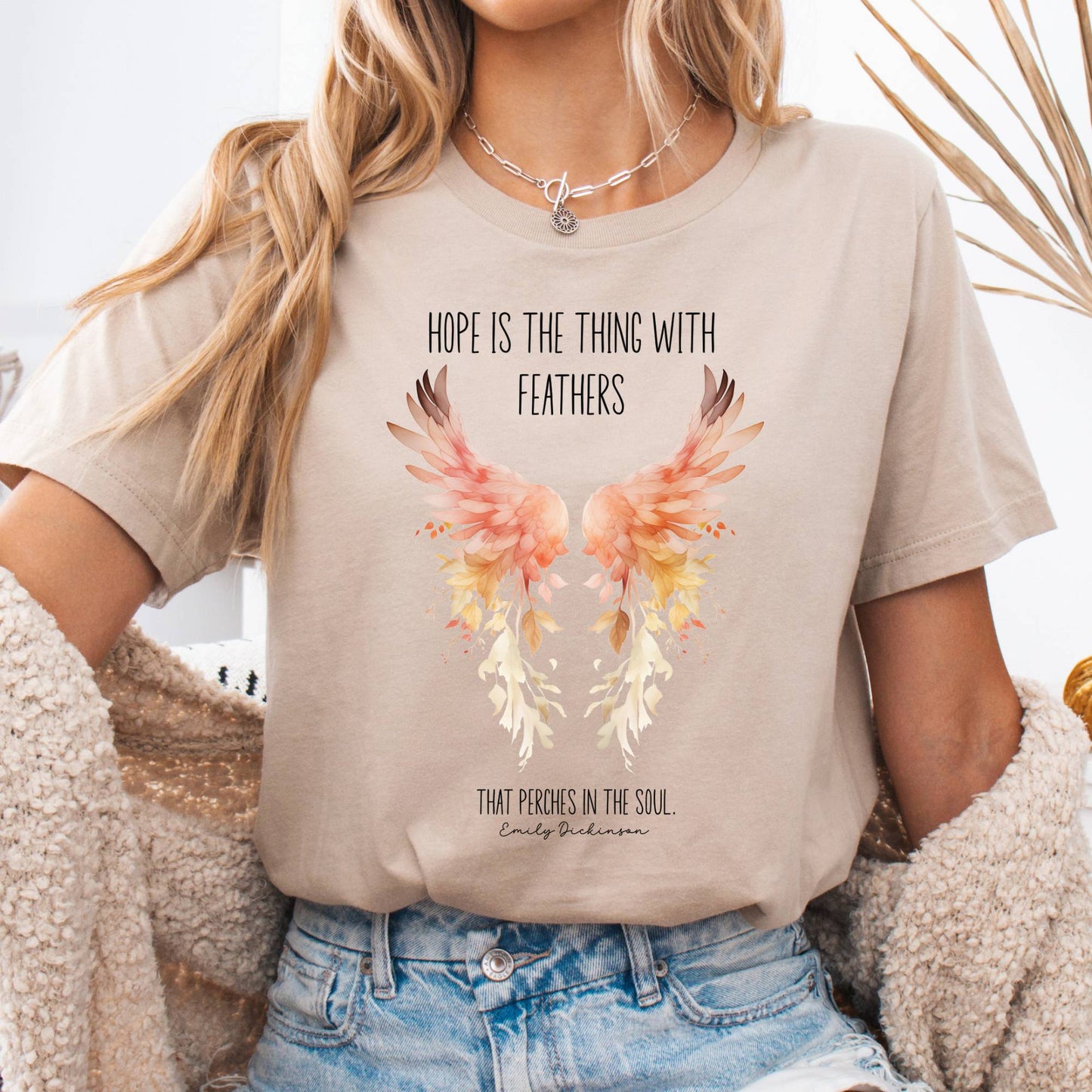 T-Shirt Tan / S Hope is the Thing With Feathers Bella + Canvas Tee – Literary Wings Tee The Mystic Eden