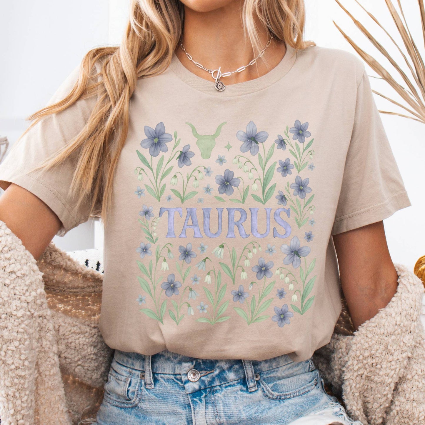 T-Shirt Tan / S Taurus Bella T-Shirt – Retro Floral Zodiac Tee The Mystic Eden