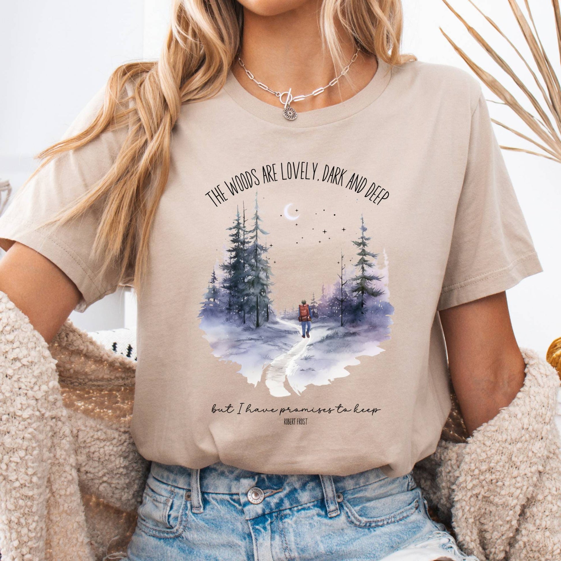 T-Shirt Tan / S The Woods Are Lovely Bella + Canvas Tee – Winter Poetry Tee The Mystic Eden