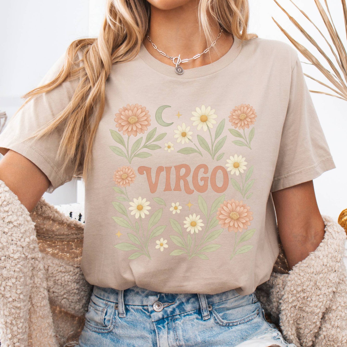 T-Shirt Tan / S Virgo Bella T-Shirt – Retro Floral Zodiac Tee The Mystic Eden