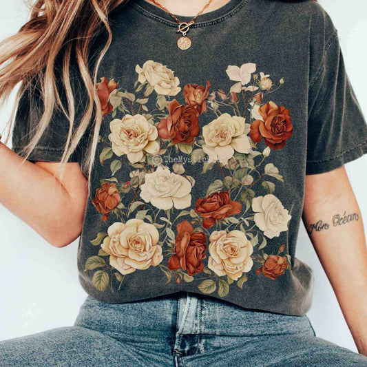 T-Shirt Vintage dark academia aesthetic roses shirt The Mystic Eden