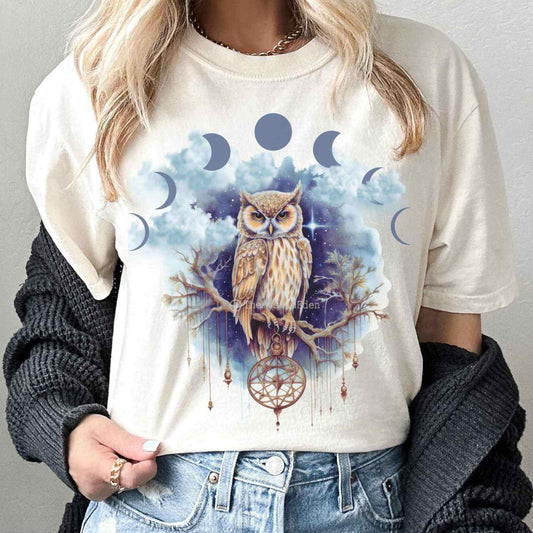 T-Shirt Vintage Mystical Owl Shirt The Mystic Eden