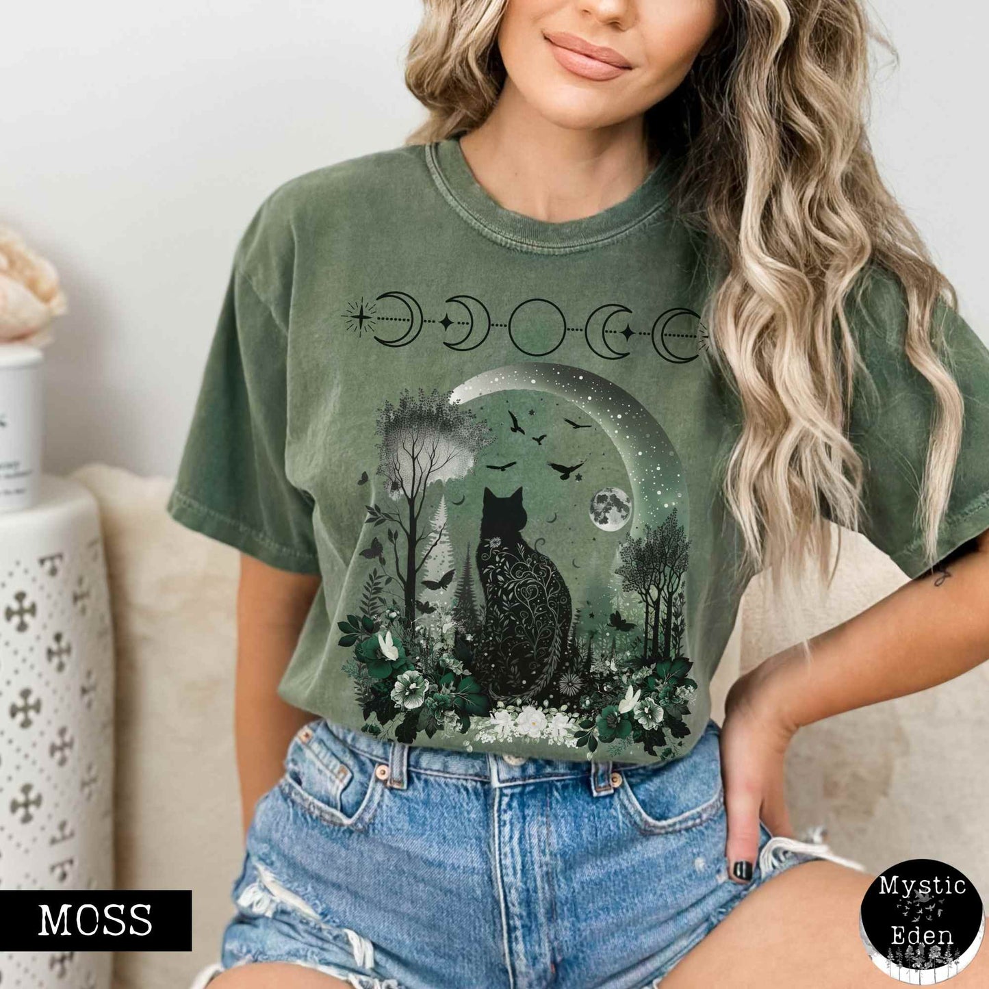 T-Shirt Vintage Witchy Black Cat Shirt The Mystic Eden