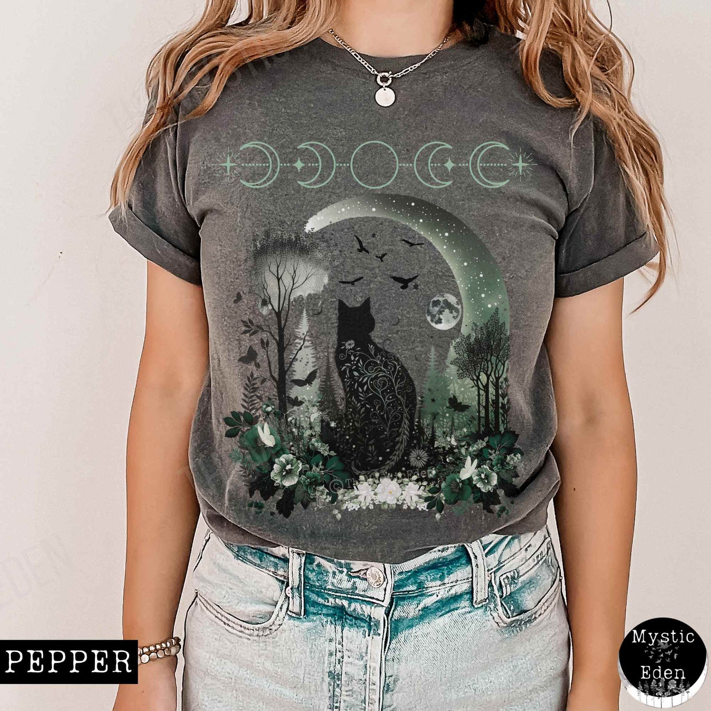 T-Shirt Vintage Witchy Black Cat Shirt The Mystic Eden