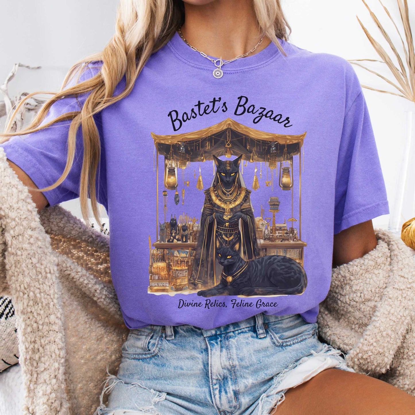 T-Shirt Violet / S Bastet's Bazaar Egyptian Goddess Shirt The Mystic Eden