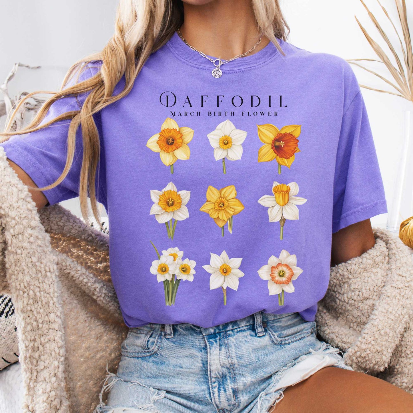 T-Shirt Violet / S Daffodil March Birth Month Flower Shirt The Mystic Eden