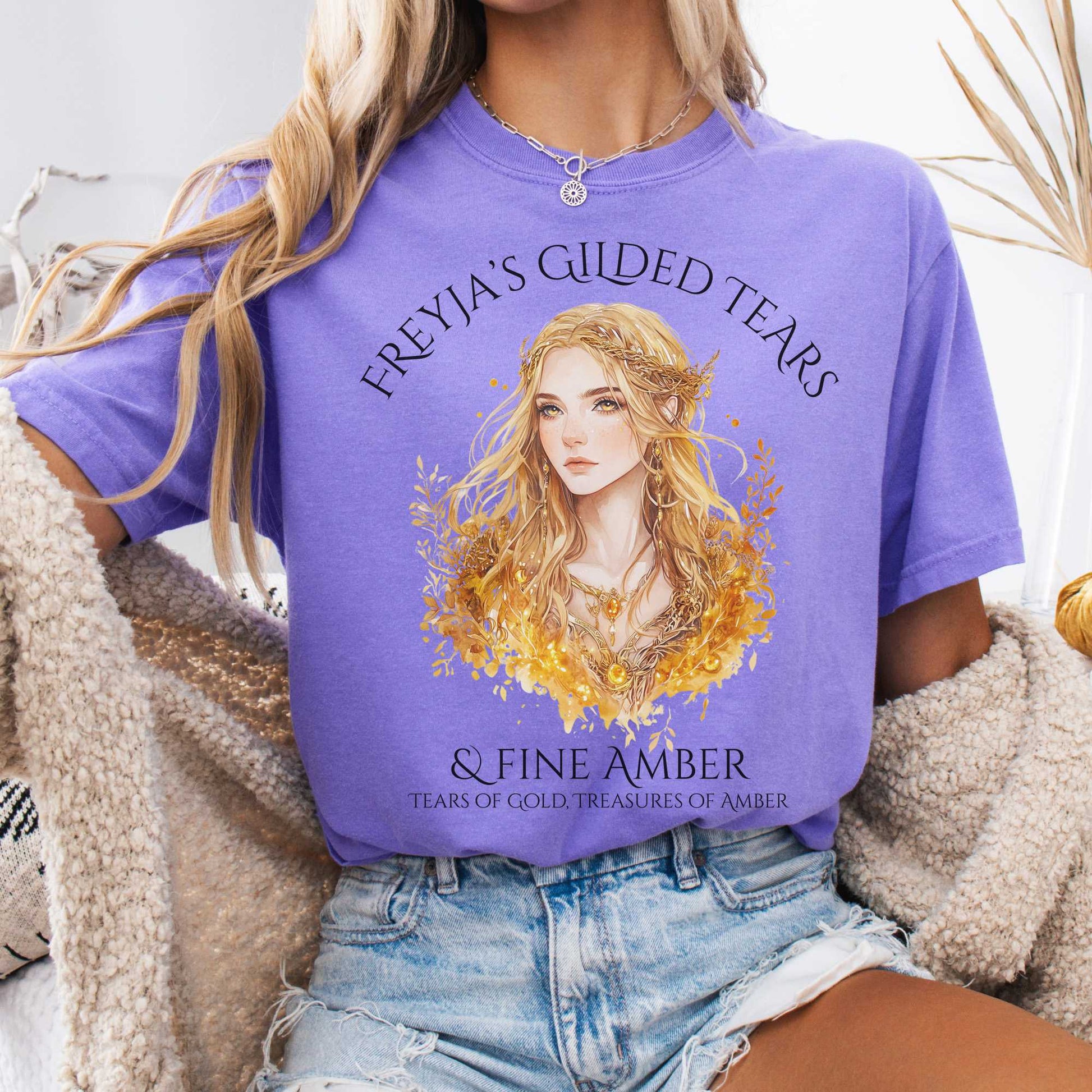 T-Shirt Violet / S Freyja's Gilded Tears & Fine Amber Goddess Shirt The Mystic Eden