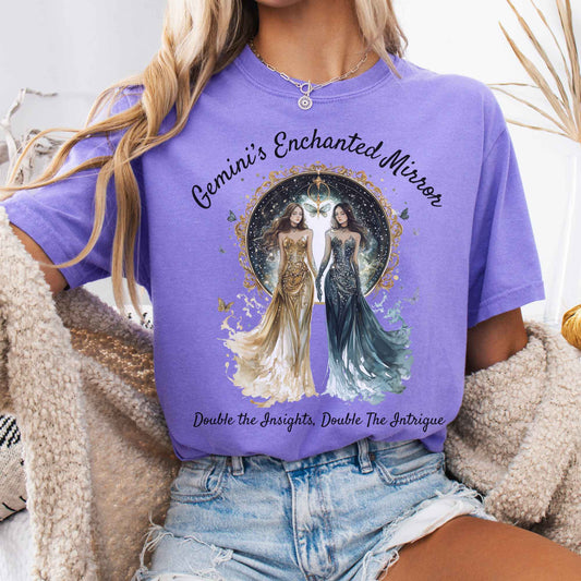 T-Shirt Violet / S Gemini's Enchanted Mirror Zodiac Shirt The Mystic Eden