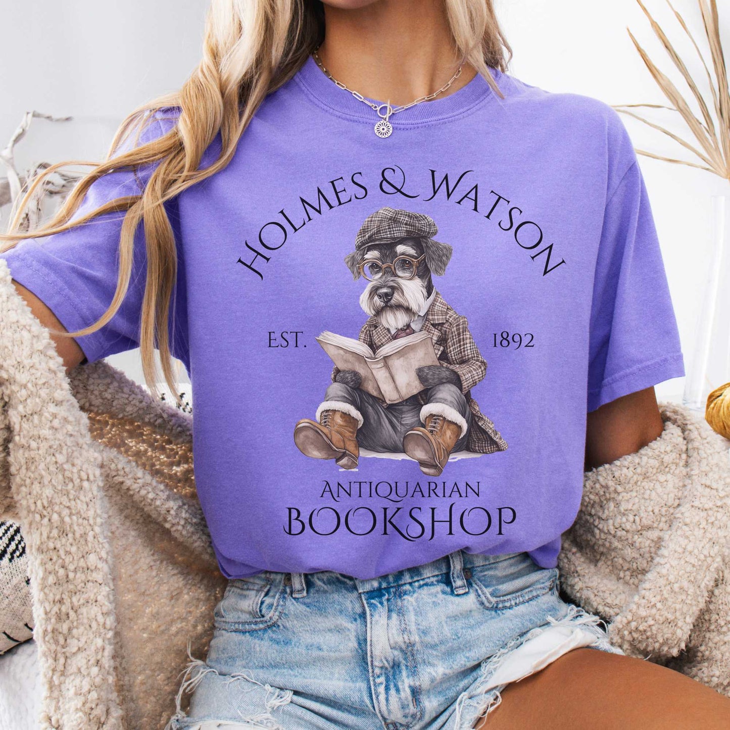 T-Shirt Violet / S Holmes & Watson Antiquarian Bookshop Sherlock Dog Shirt The Mystic Eden