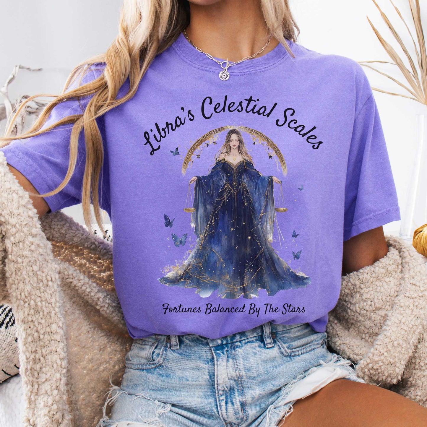 T-Shirt Violet / S Libra's Celestial Scales Zodiac Shirt The Mystic Eden