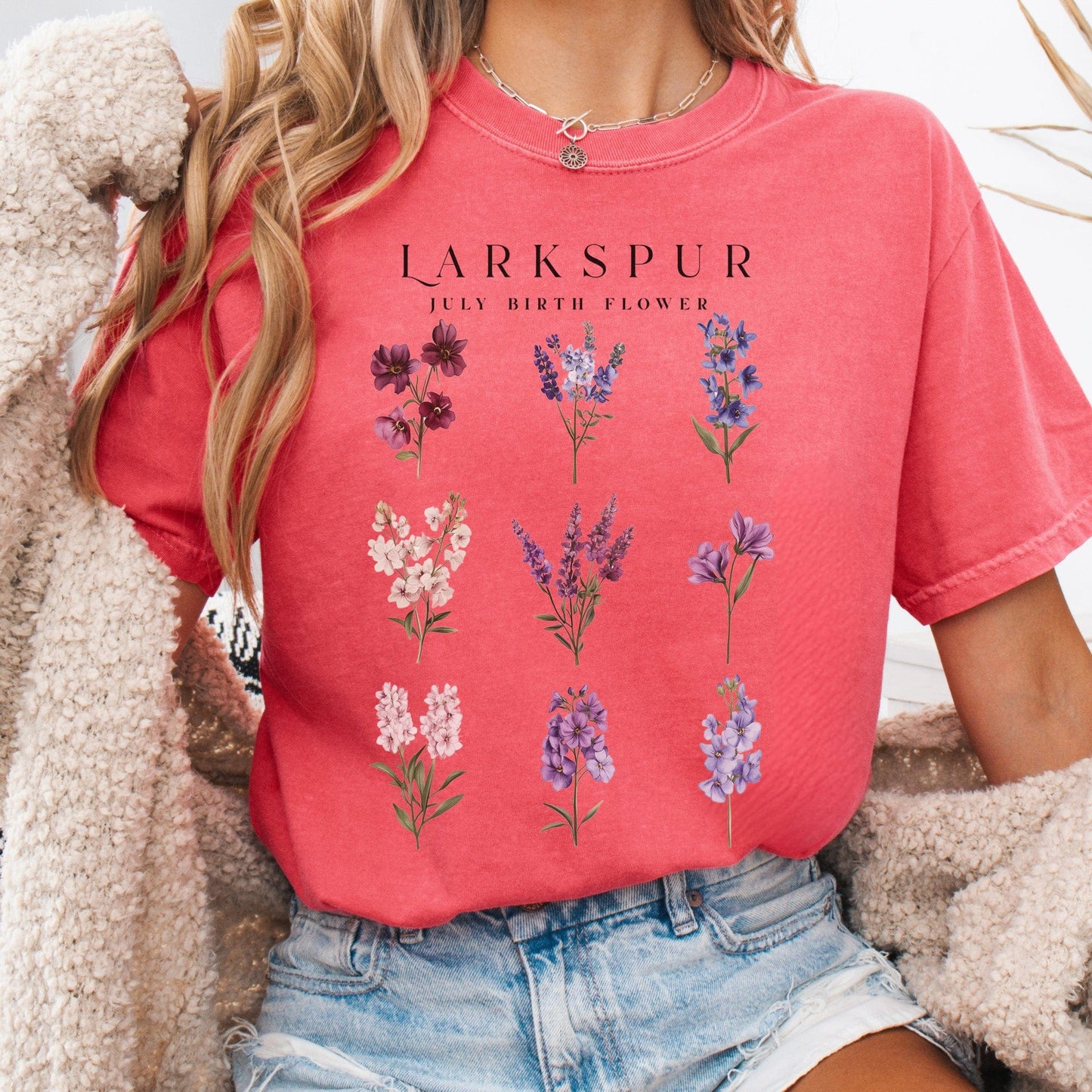 T-Shirt Watermelon / S Larkspur July Birth Month Flower Shirt The Mystic Eden
