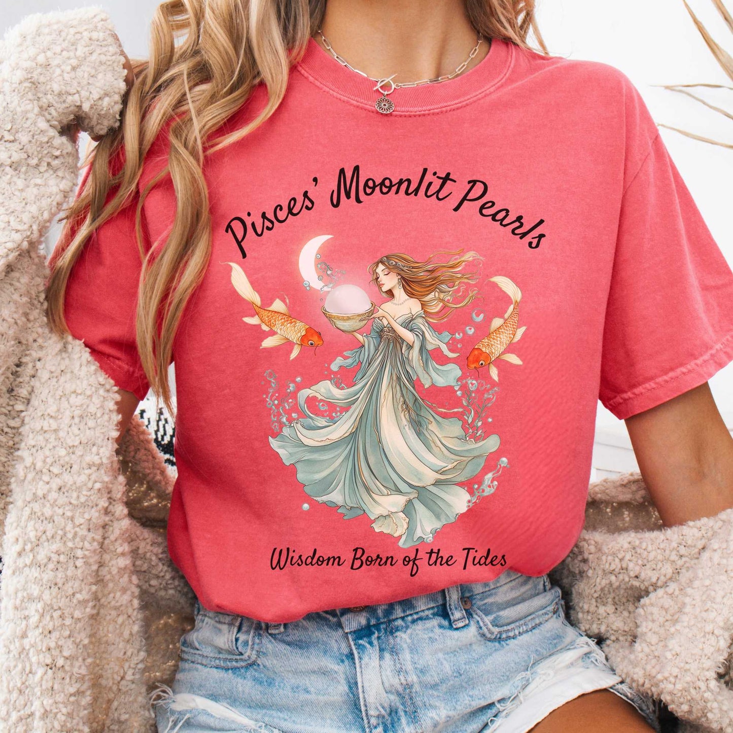 T-Shirt Watermelon / S Pisces' Moonlit Pearls Zodiac Shirt The Mystic Eden