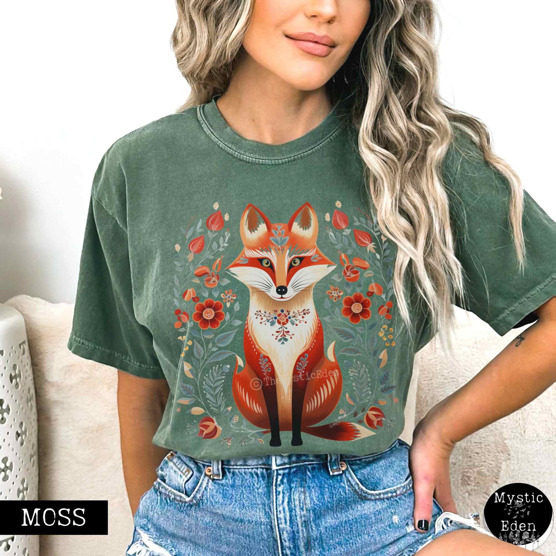 T-Shirt Whimsical Scandinavian Folk Art Fox Shirt The Mystic Eden