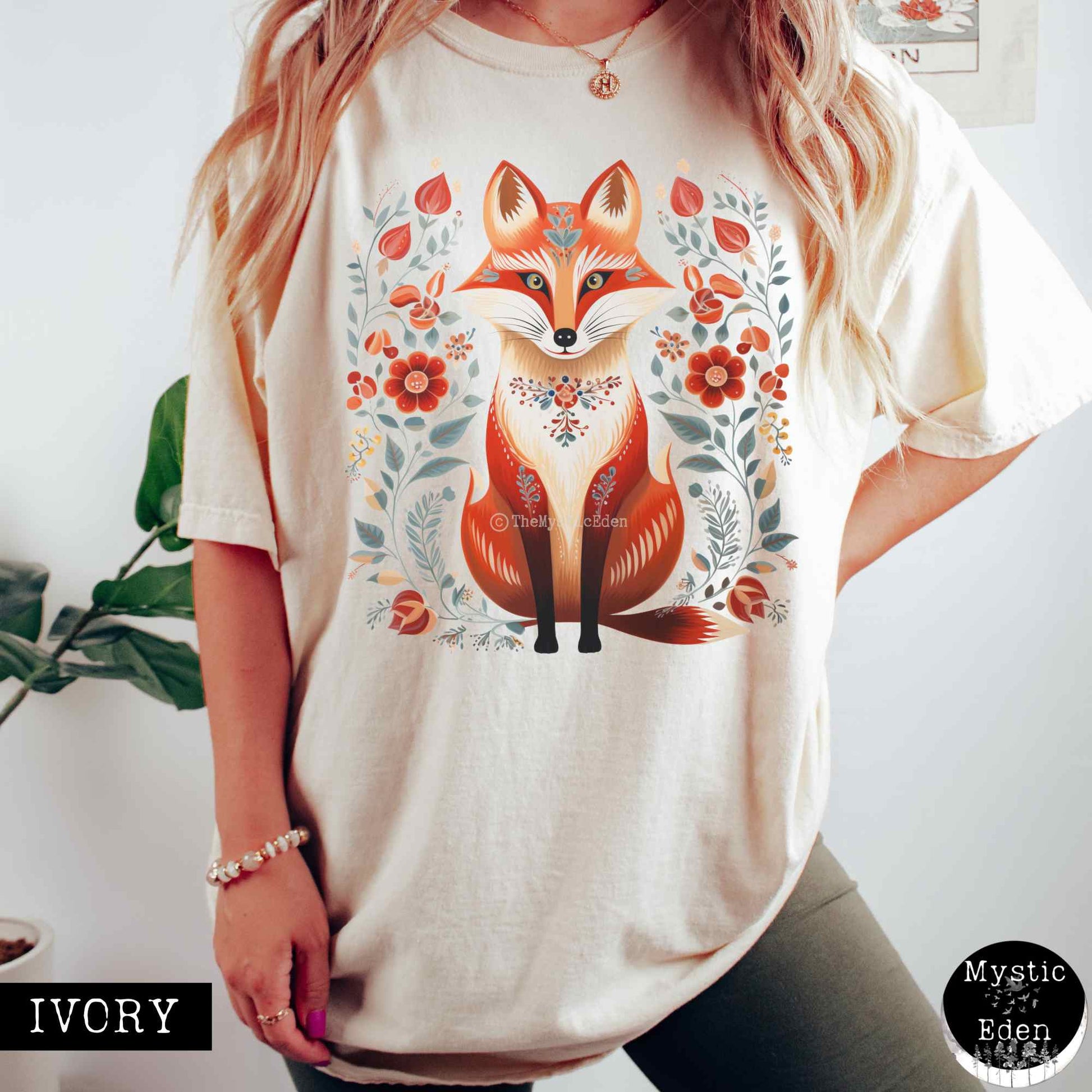 T-Shirt Whimsical Scandinavian Folk Art Fox Shirt The Mystic Eden