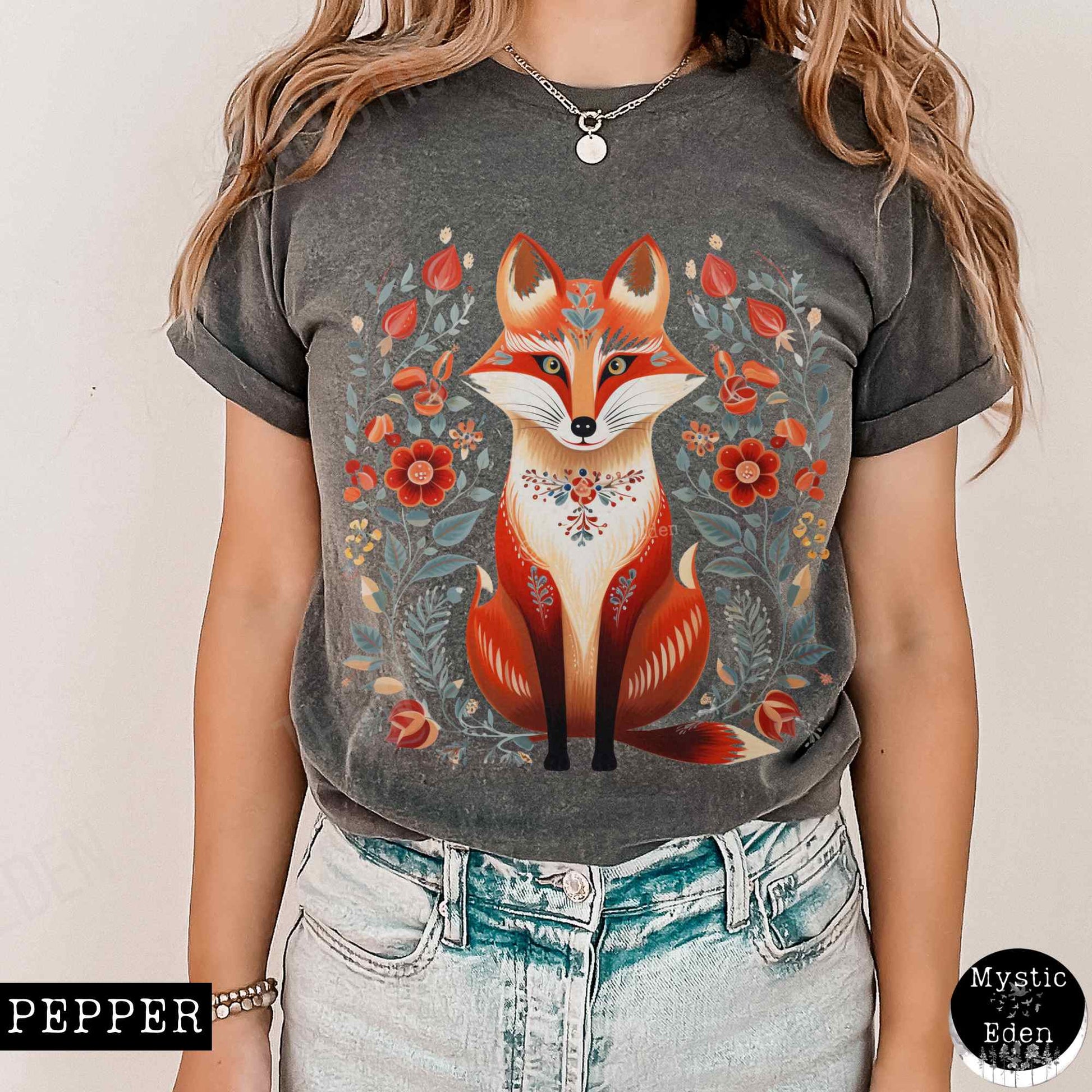 T-Shirt Whimsical Scandinavian Folk Art Fox Shirt The Mystic Eden