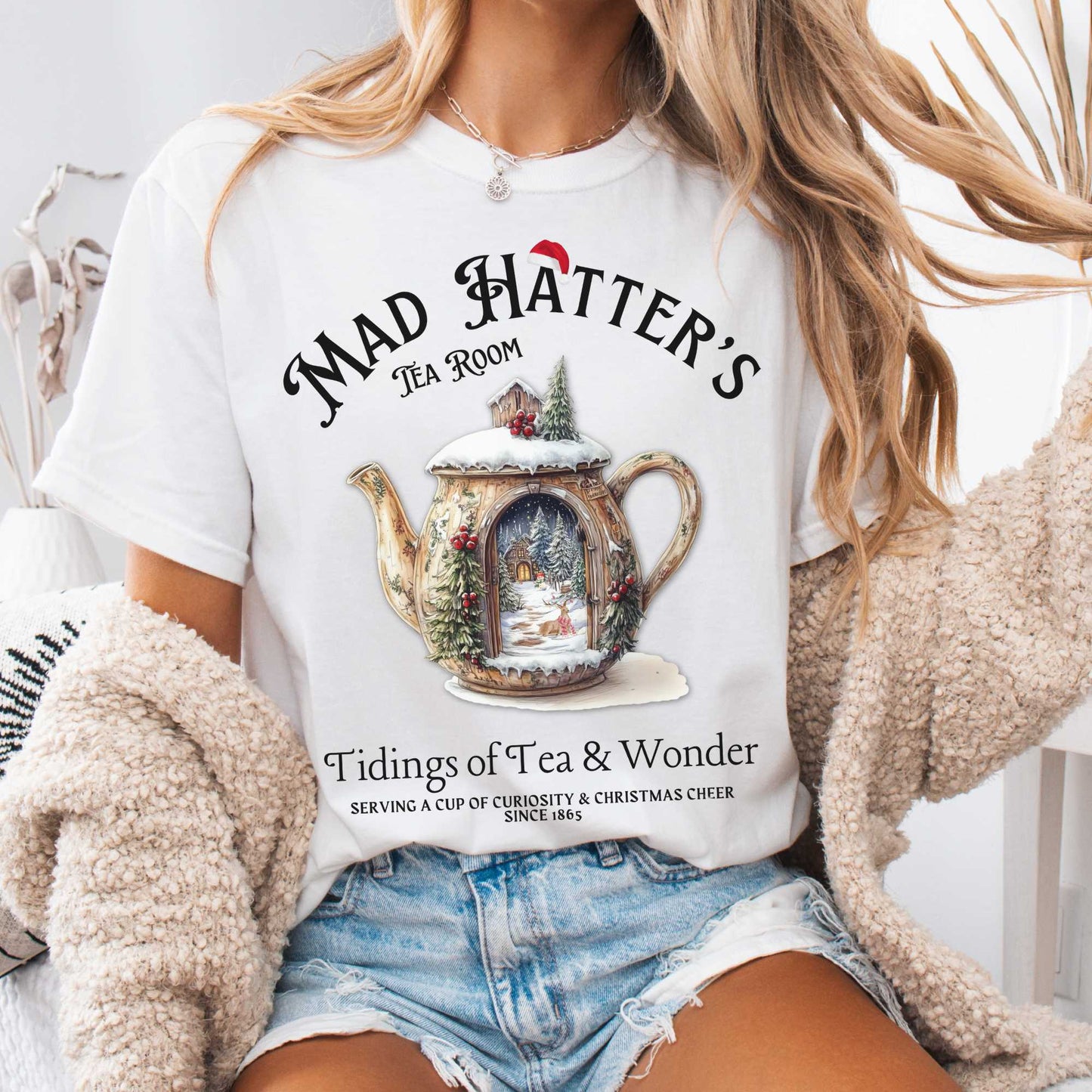 T-Shirt White / S Christmas Vintage Mad Hatter's Tea Room Shirt - Christmas Edition Tee The Mystic Eden