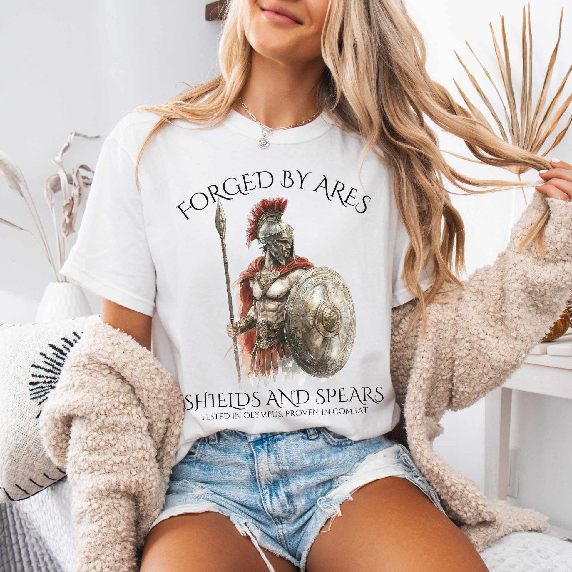 T-Shirt White / S Forged By Ares Shields And Spears Tee The Mystic Eden
