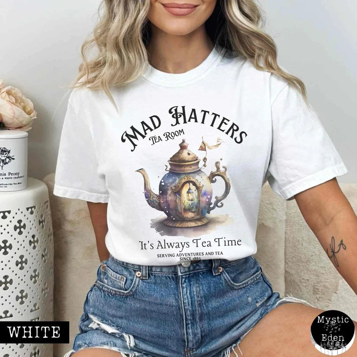 T-Shirt White / S It's Alway's Tea Time - Mad Hatters Tea Room Shirt The Mystic Eden