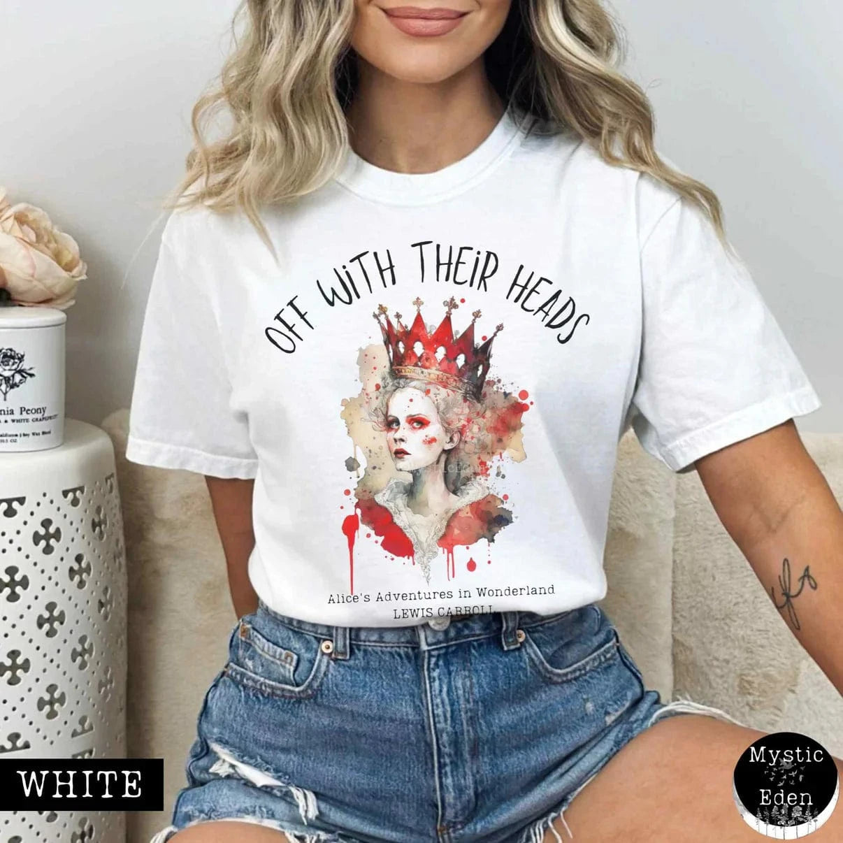 T-Shirt White / S Off With Their Heads - Lewis Caroll's Queen of Hearts The Mystic Eden