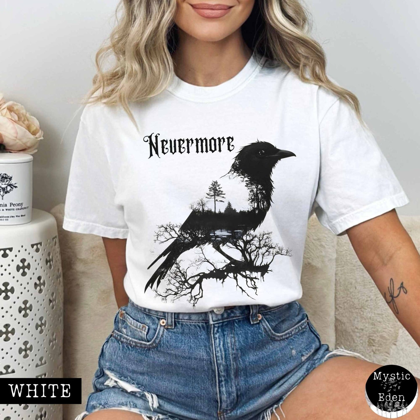T-Shirt White / S The Raven Nevermore Shirt Edgar Allan Poe The Mystic Eden