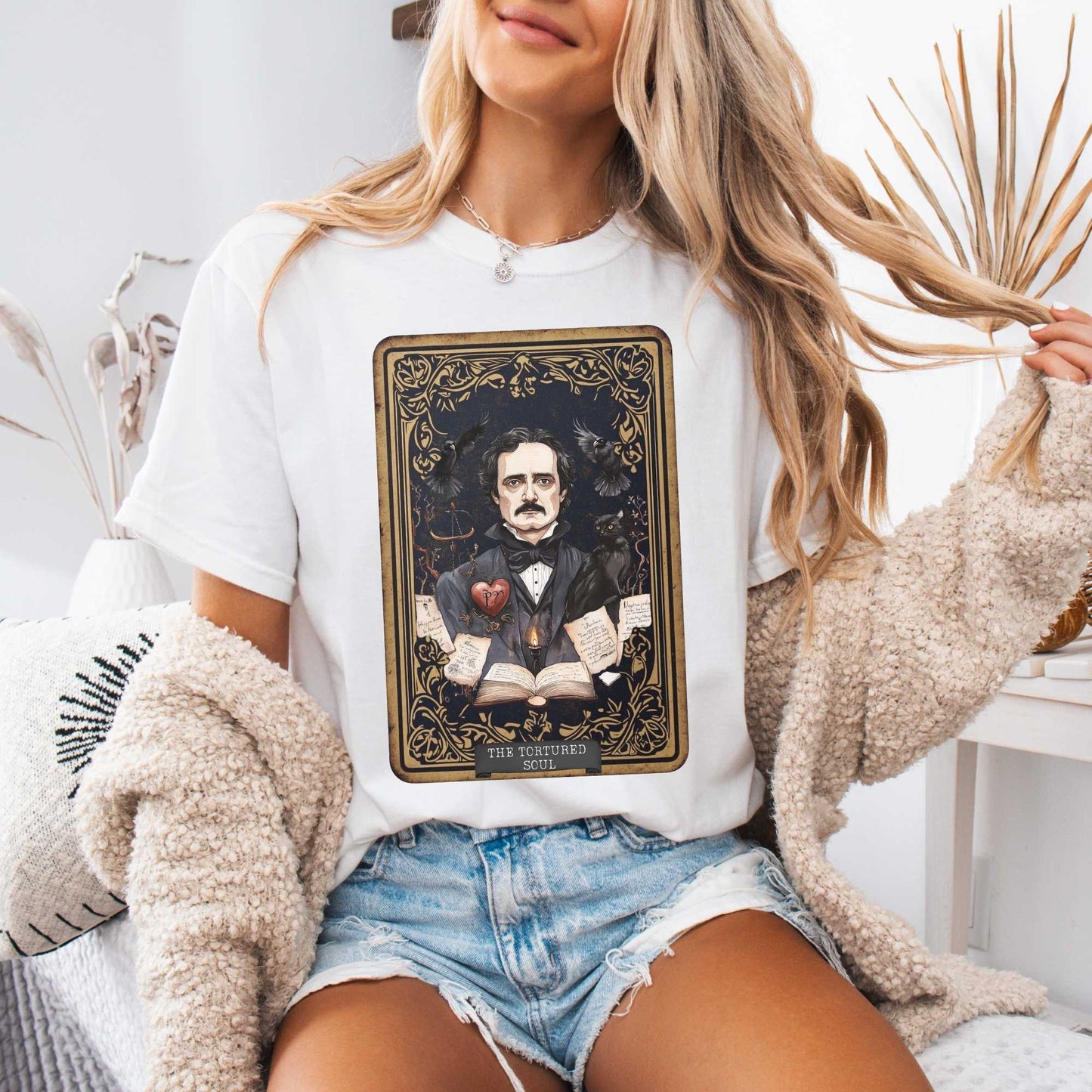 T-Shirt White / S The Tortured Soul Tarot Card Edgar Allan Poe Shirt The Mystic Eden