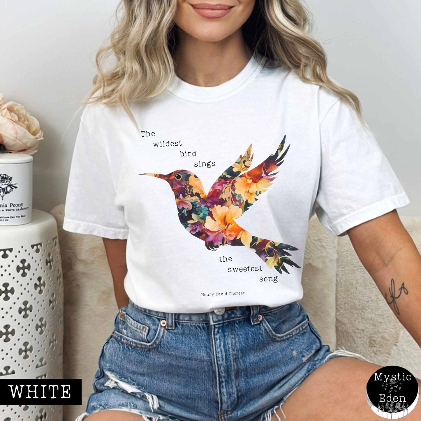 T-Shirt White / S The wildest bird sings the sweetest song - Henry Thoreau Shirt The Mystic Eden
