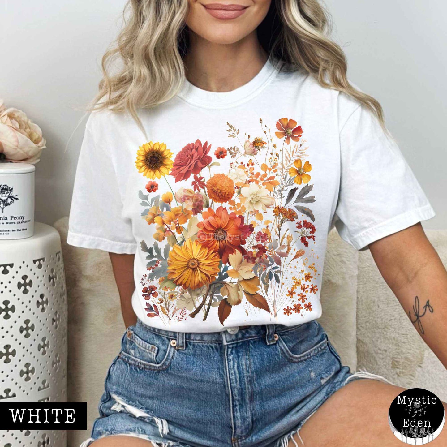 T-Shirt White / S Vintage cottagecore fall aesthetic floral shirt The Mystic Eden