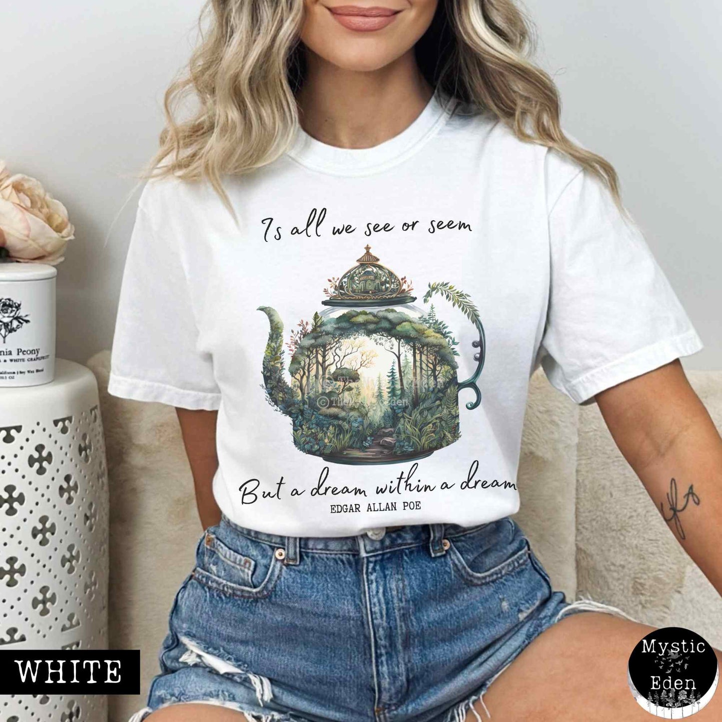 T-Shirt White / S Vintage Edgar Allan Poe Shirt Dream Within A Dream The Mystic Eden