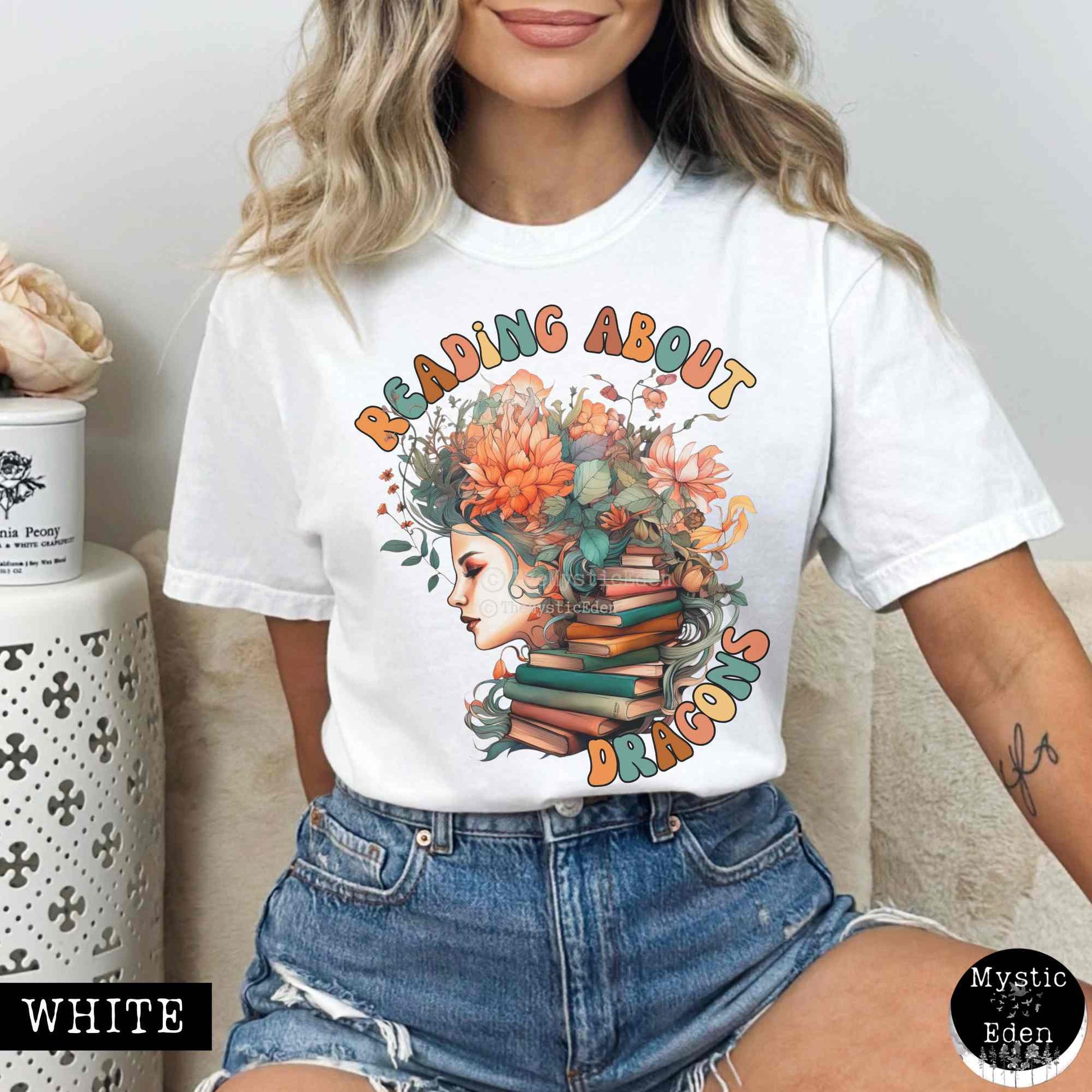 T-Shirt White / S Vintage Reading About Dragons Bookish T-Shirt The Mystic Eden