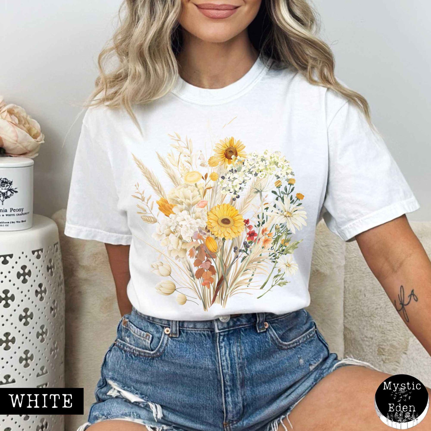 T-Shirt White / S Vintage spring floral wildflowers shirt The Mystic Eden
