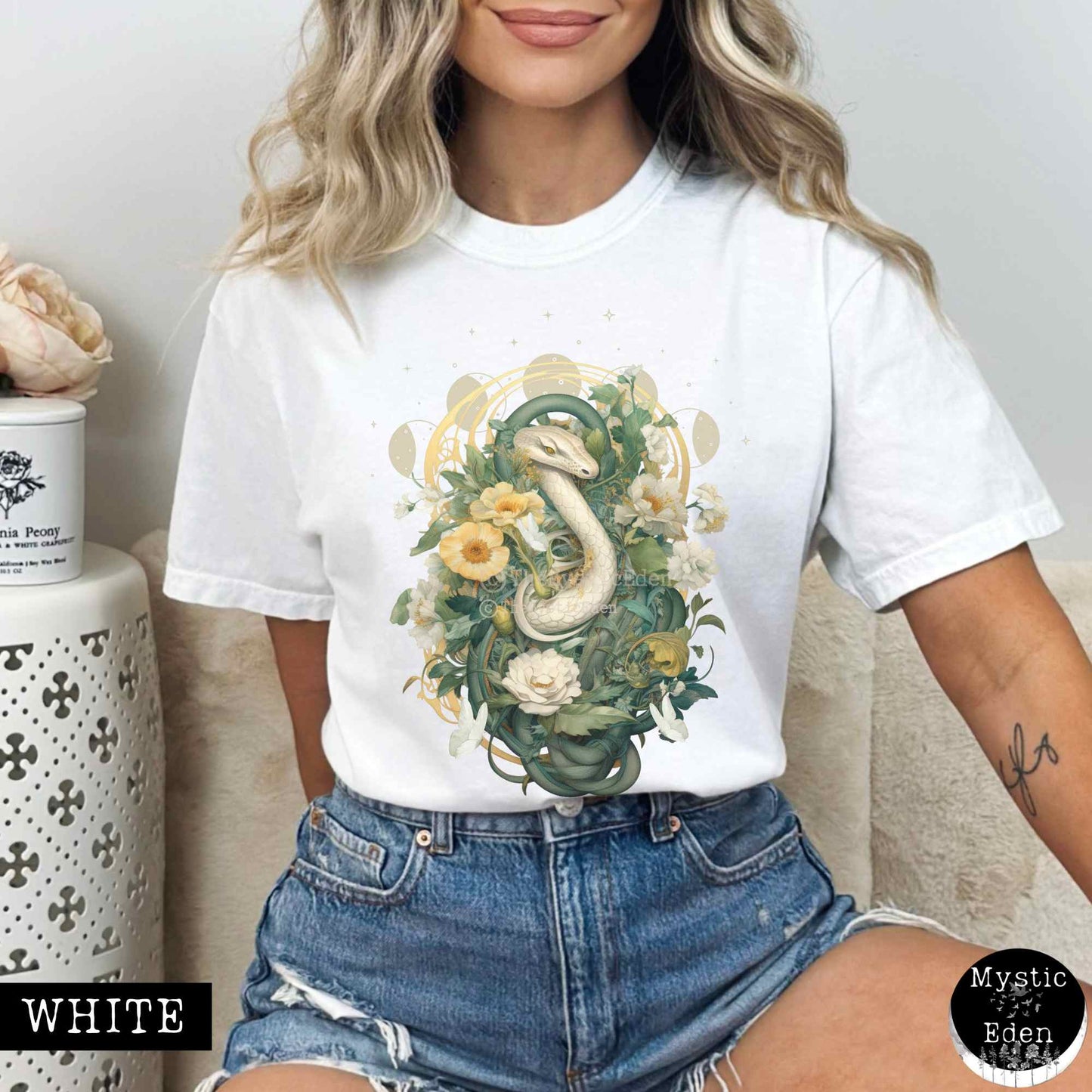 T-Shirt White / S Vintage Whimsical Snake Shirt The Mystic Eden